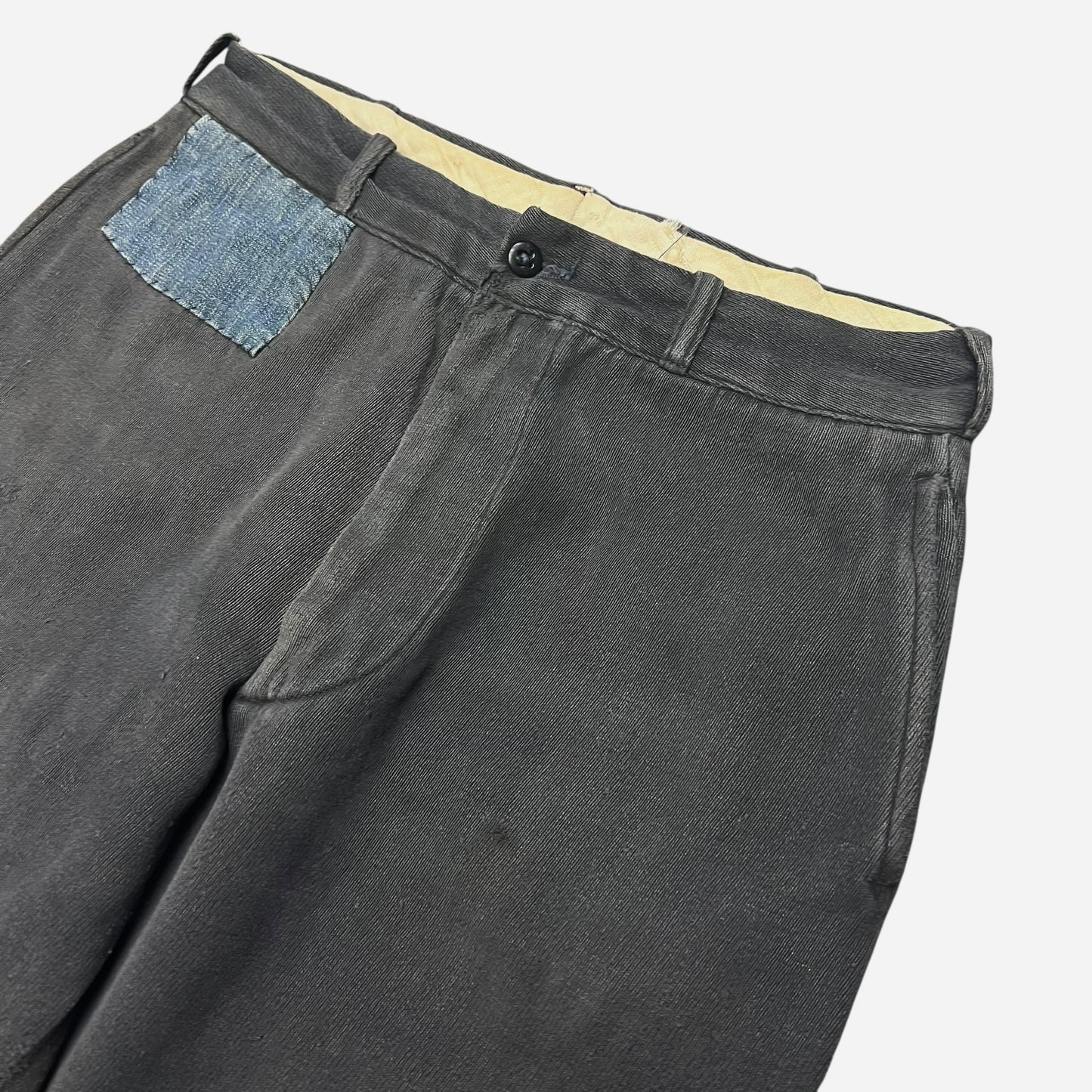 1940s Black button fly whipcord repaired work pants (30w)