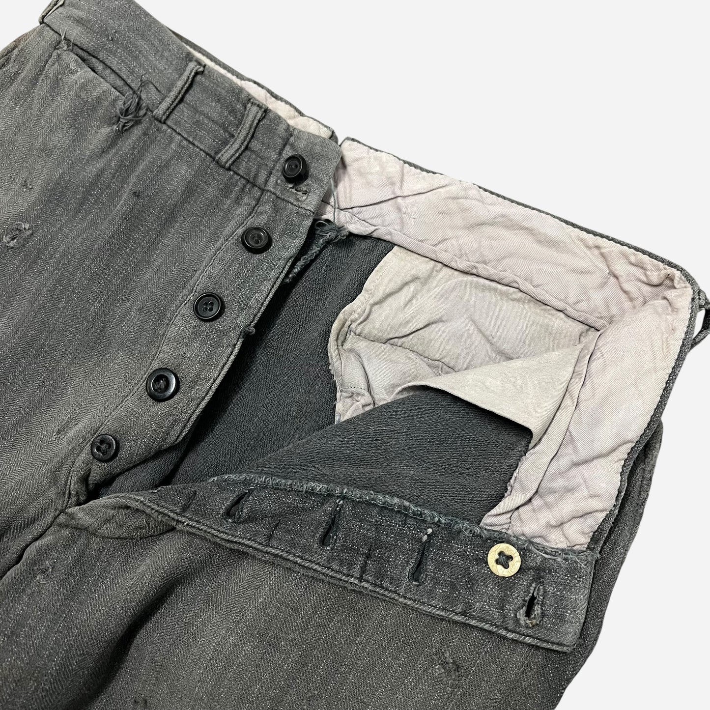 1940s Gray sun faded pattern heavy cotton button fly pants (30w)