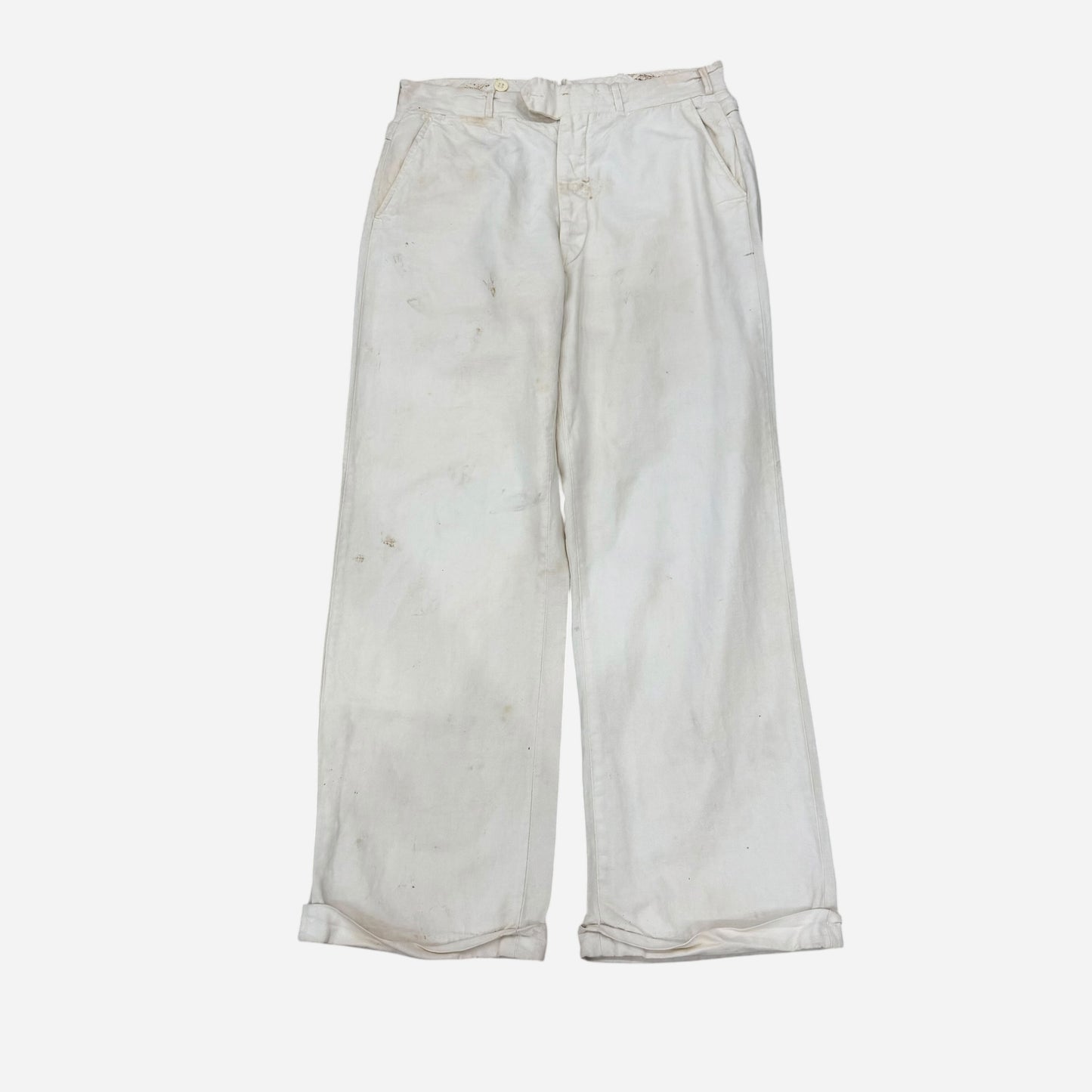 1930s White cotton side cinch button fly summer pants (31w)