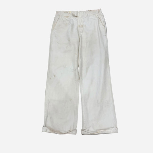 1930s White cotton side cinch button fly summer pants (31w)