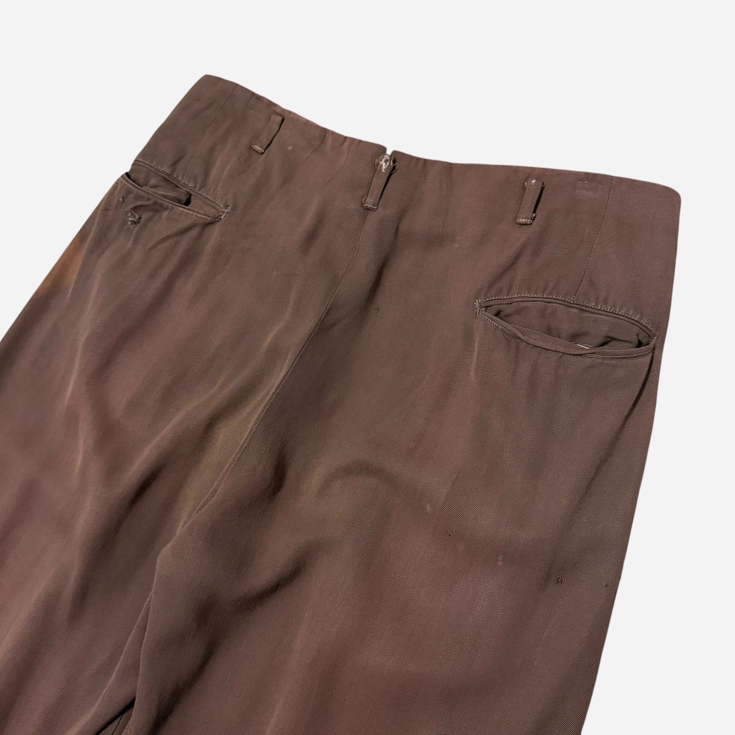 1950s Brown rayon pleated drop loop pants (32w)