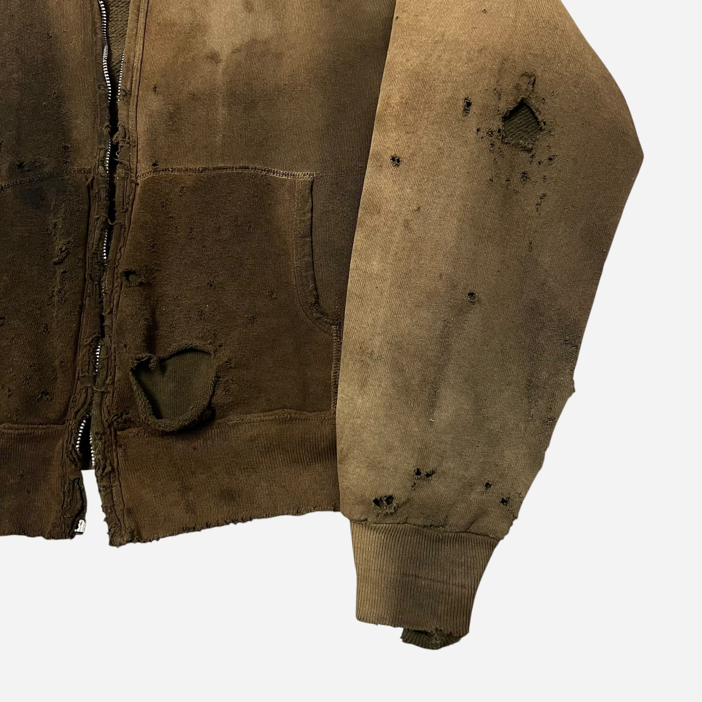 1960s Brown zip up hoodie oil stained (M/L)