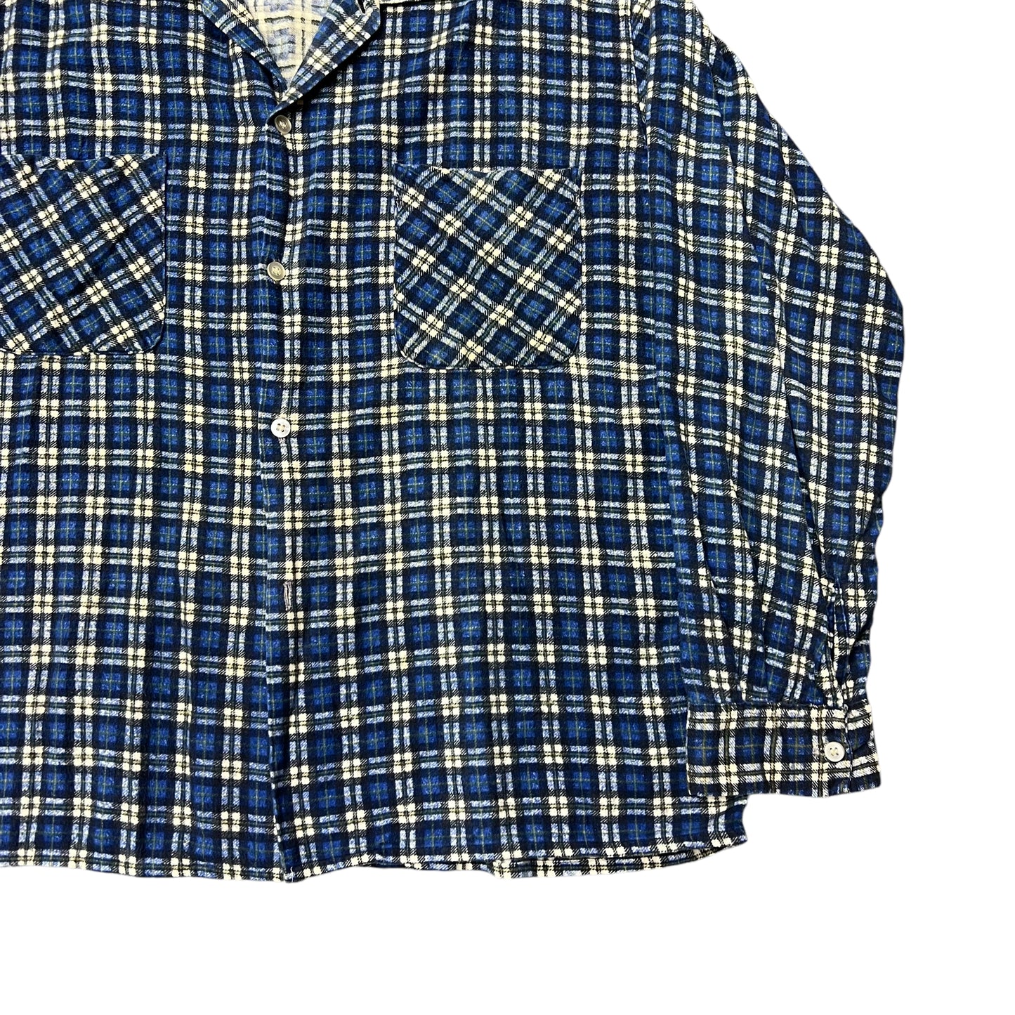 1960s Blue plaid cotton printed shirt flannel (L)