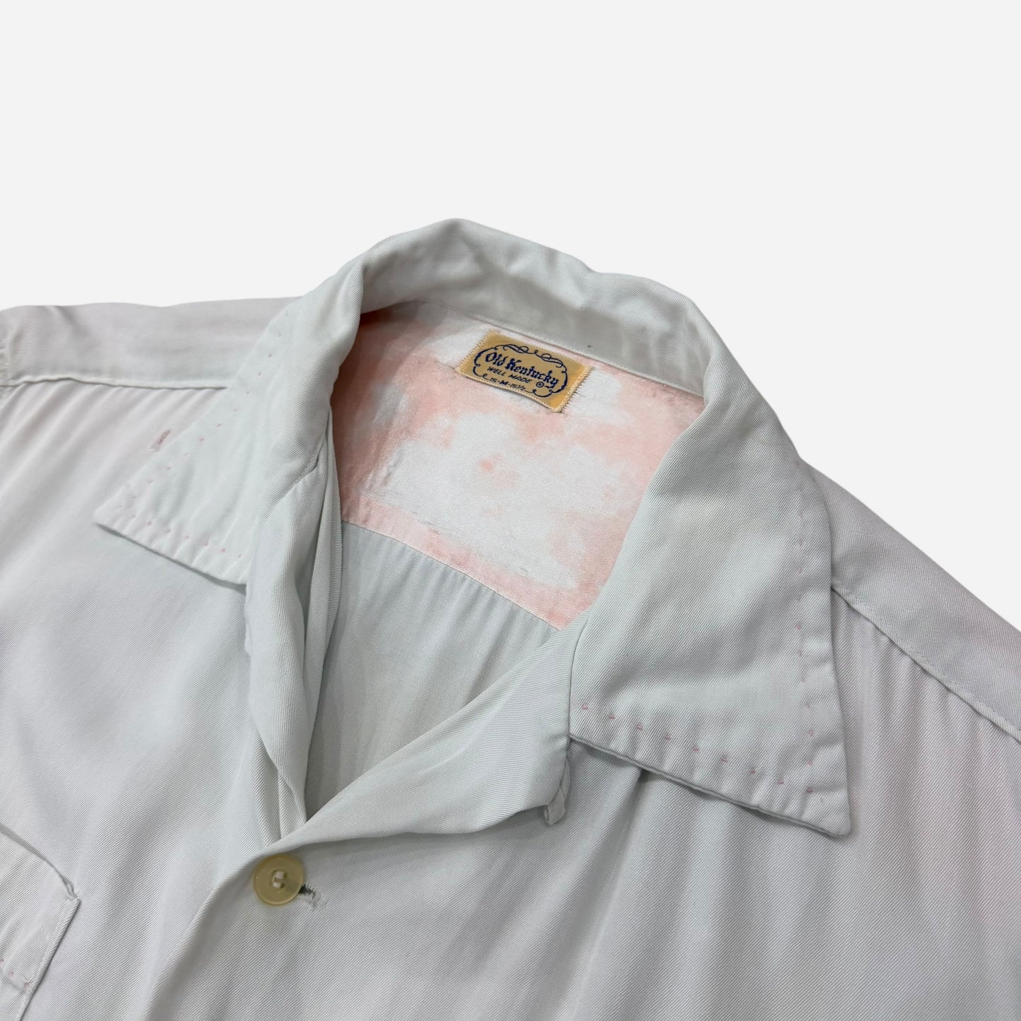 1950s White rayon loop collar shirt (M)