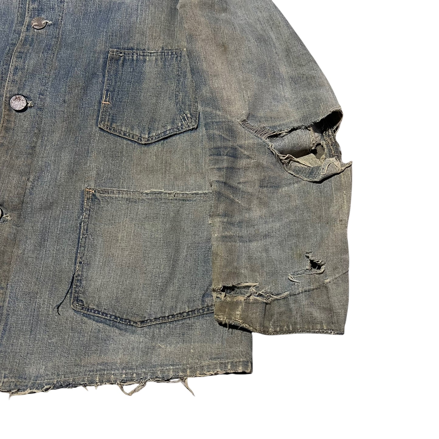 1930s Distressed Indian button denim chore jacket (S/M)