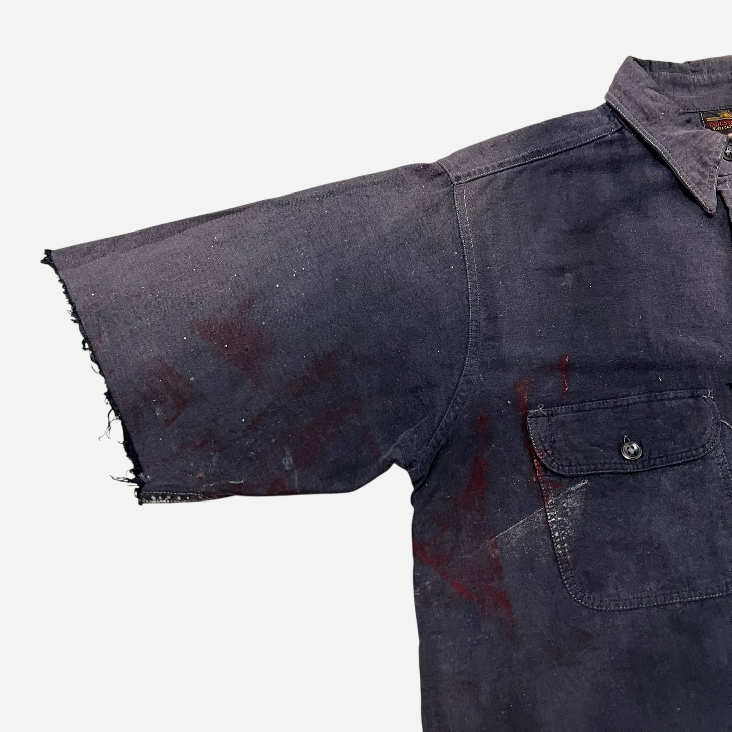 1940s Purple sun faded moleskin heavy cotton paint splatter shirt (L/XL)