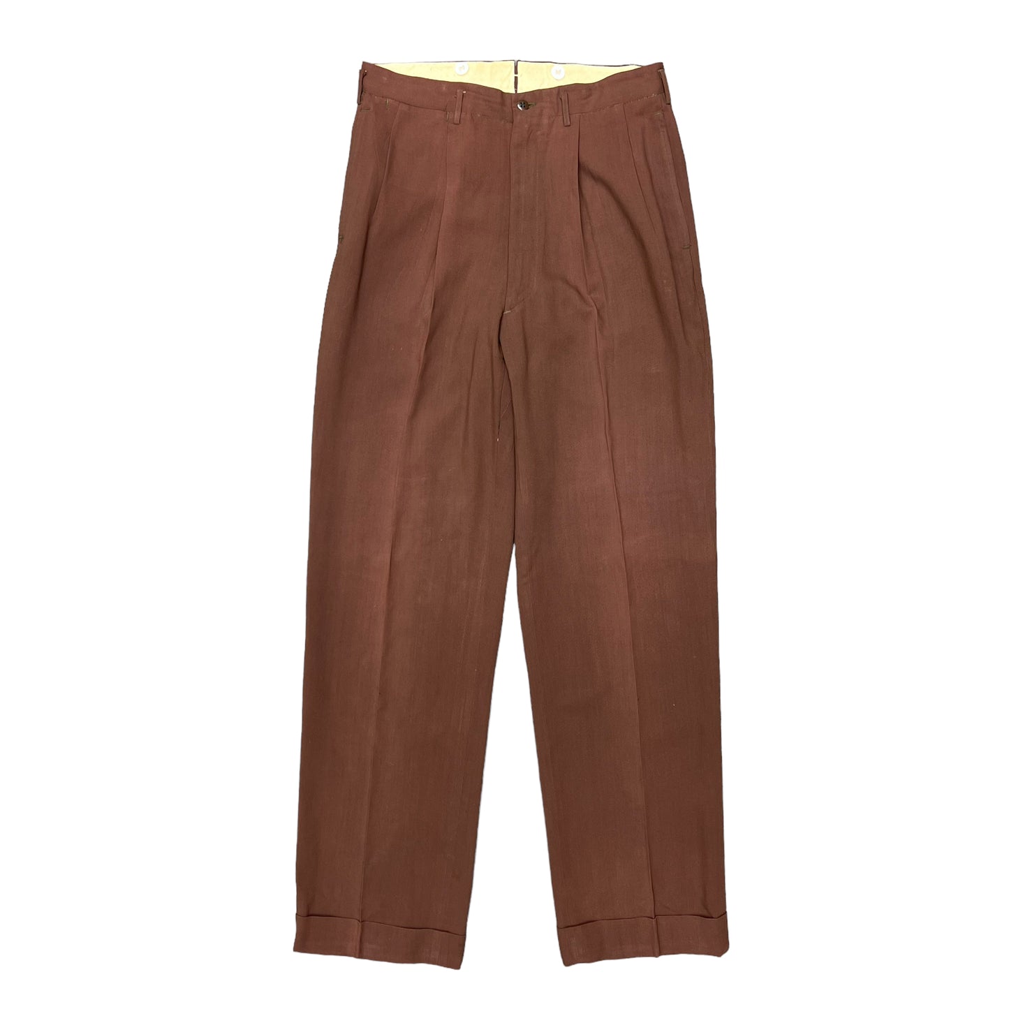 1940s Brown gabardine drop loop pants (30w)