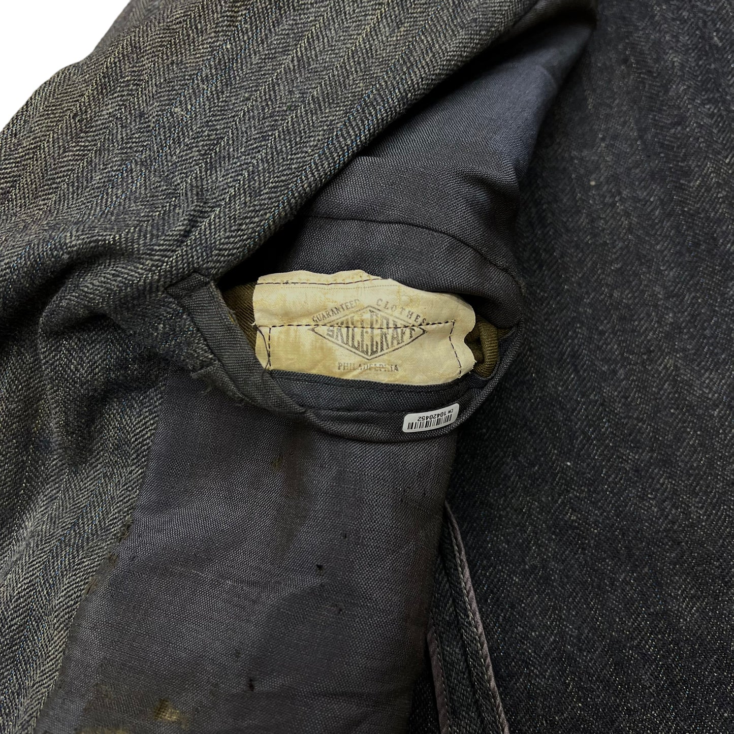 1920s Faded distressed grey herringbone jacket (M)