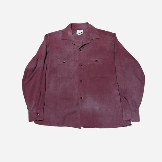 1960s Burgundy rayon loop collar shirt (M)