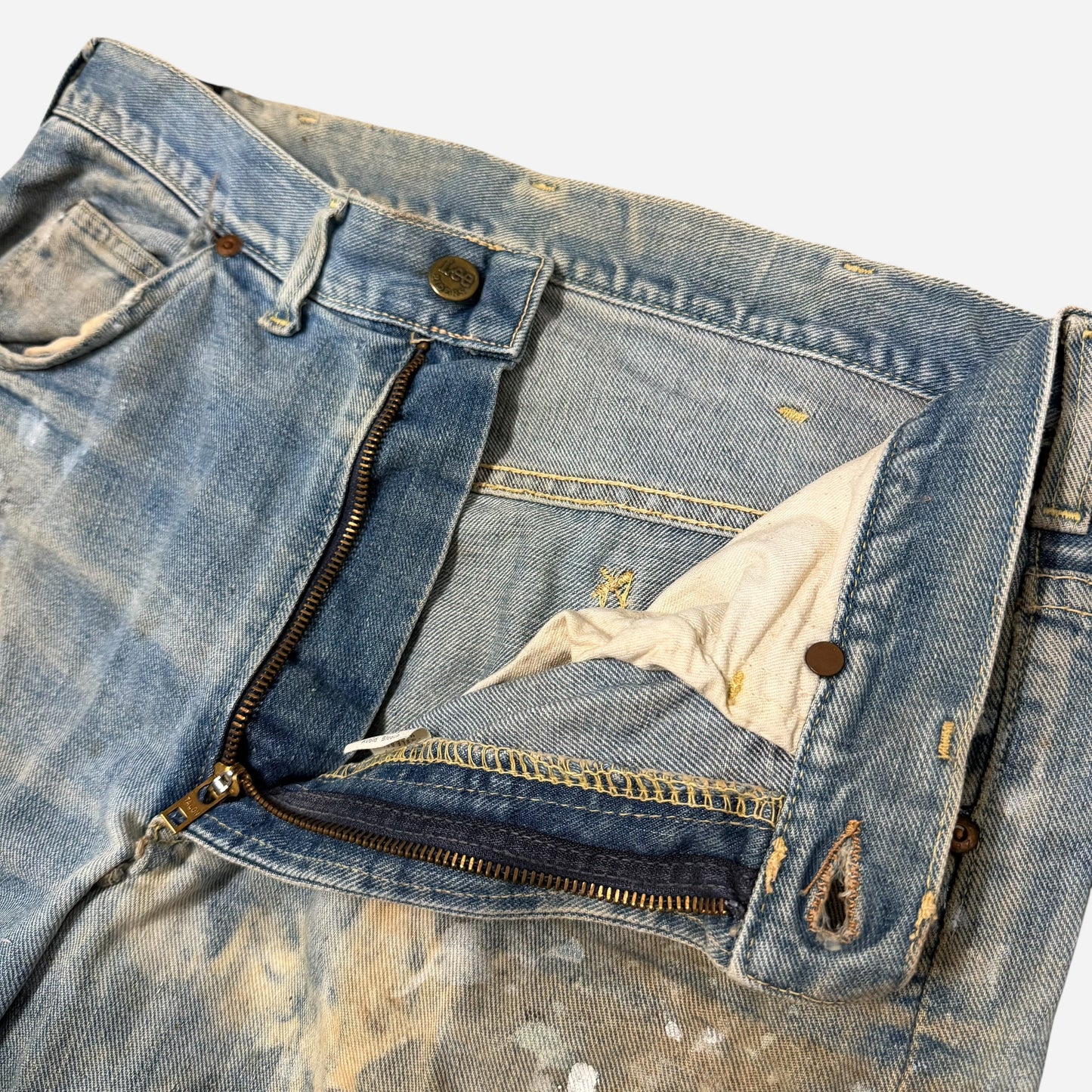 1960s Lee Riders paint splattered half selvedge jeans (32w)
