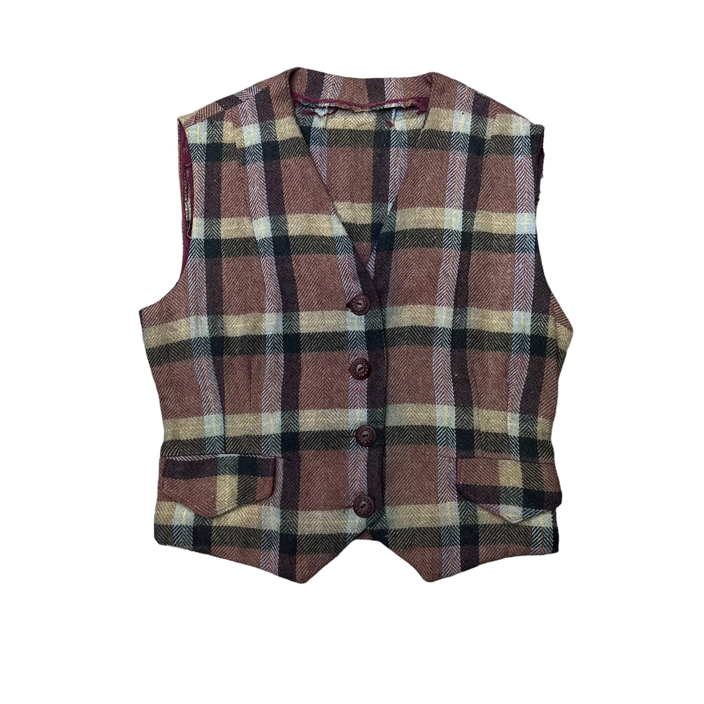 1930s-1940s Brown plaid tweed vest (S)