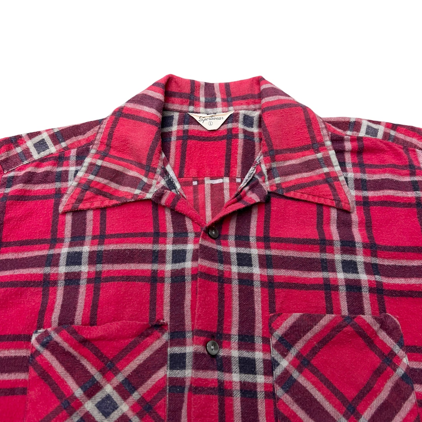 1950s Red cotton printed plaid loop collar shirt (M)