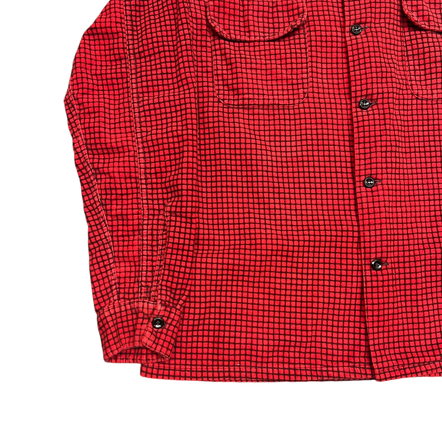 1950s Red plaid cotton printed loop collar shirt flannel (M)