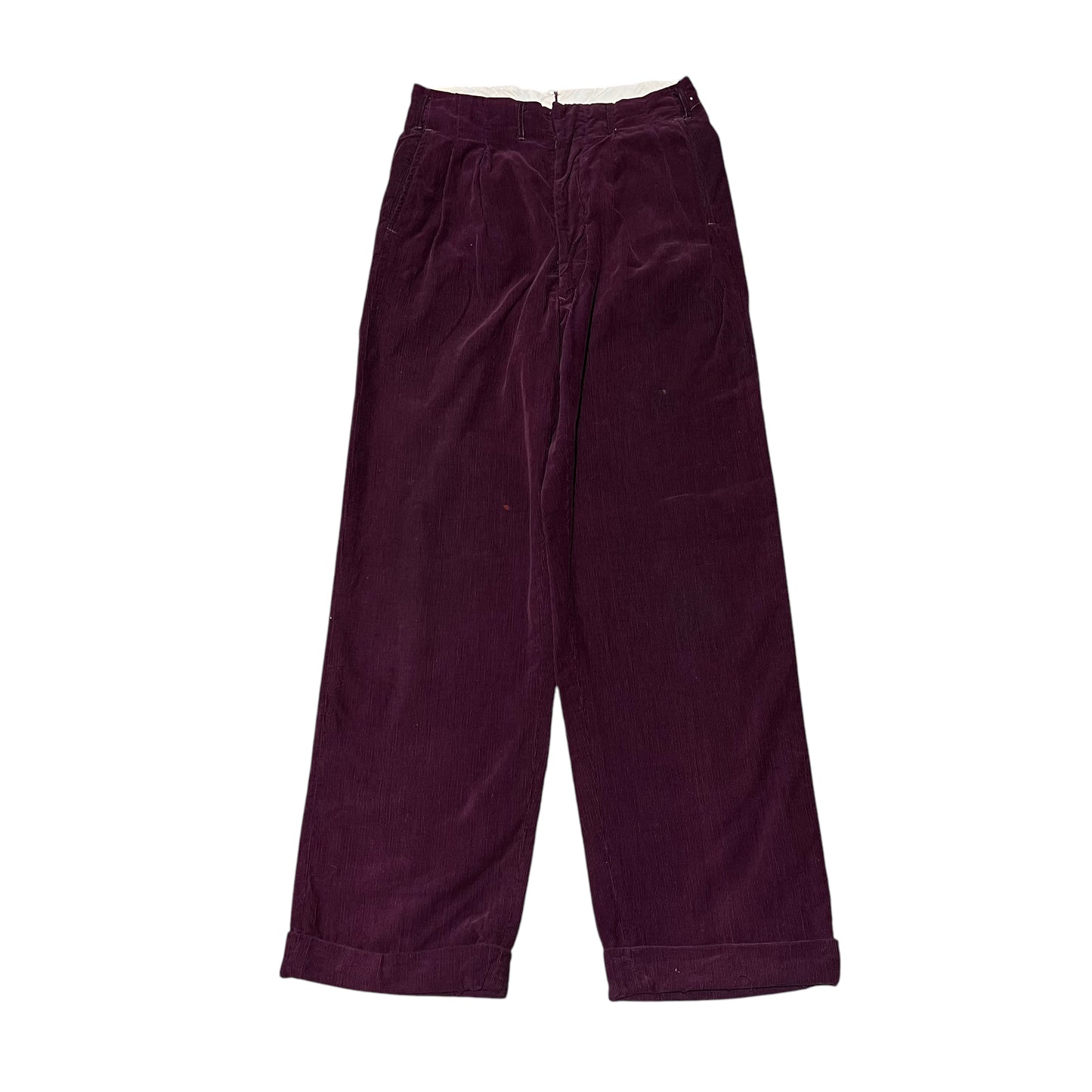 1940s Purple corduroy pleated pants (28w)