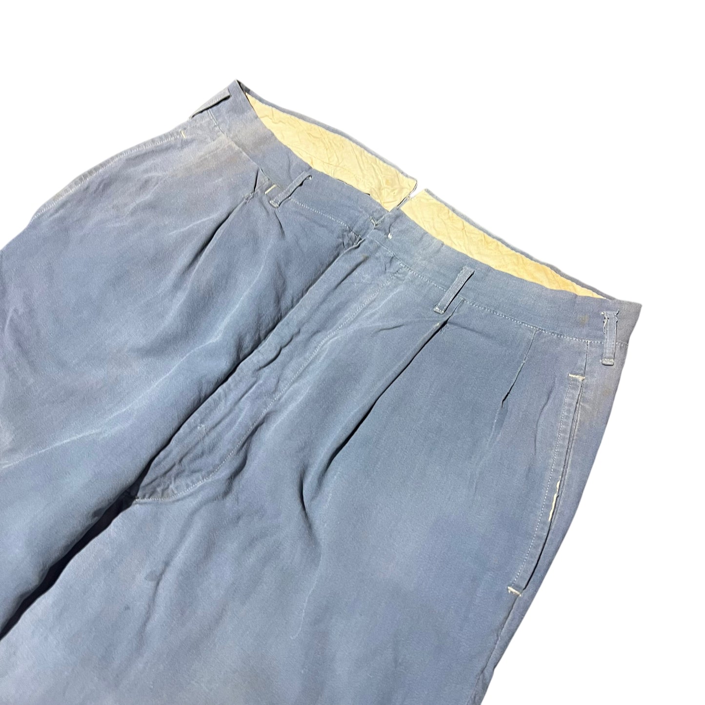 1950s Light blue rayon drop loop work pants (32w)