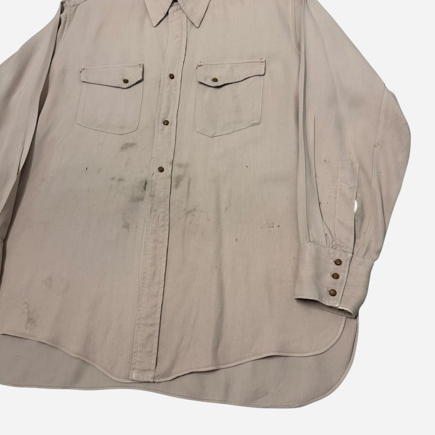 1950s 101 Montgomery Ward rayon gabardine tan/brown western style shirt (XL)