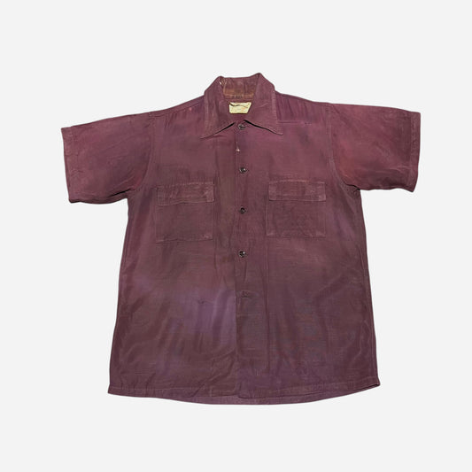1940s 1950s Red rayon blend open collar shirt (S)