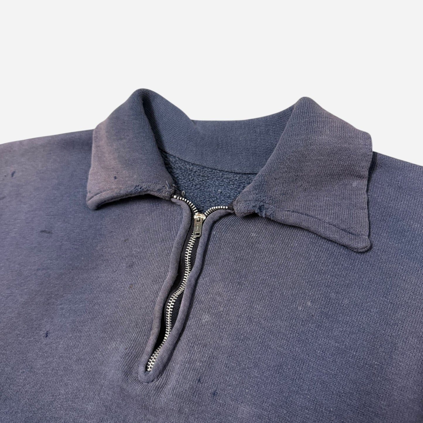 1950s Farmer worn blue sun faded quarter zip collared sweatshirt (M/L)