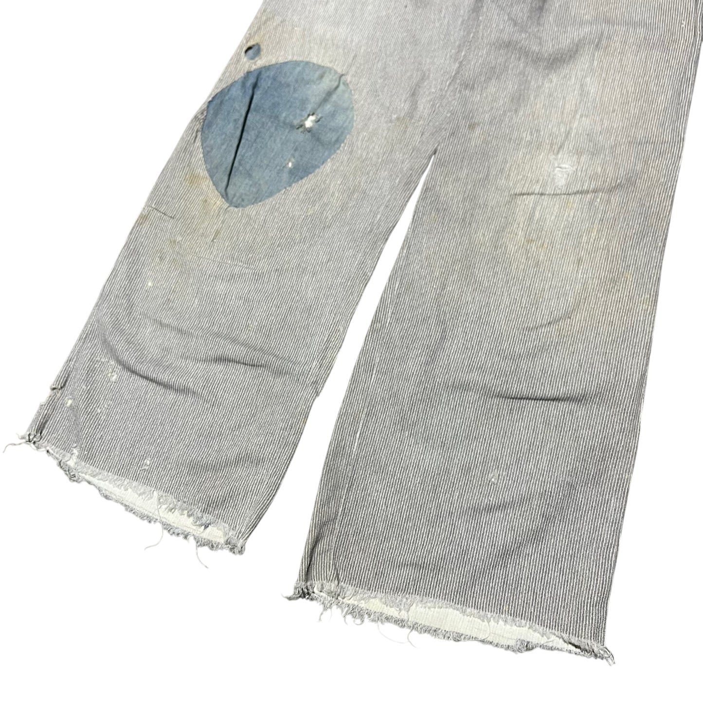 1930s Light cotton striped salt & pepper button fly work pants (28w)