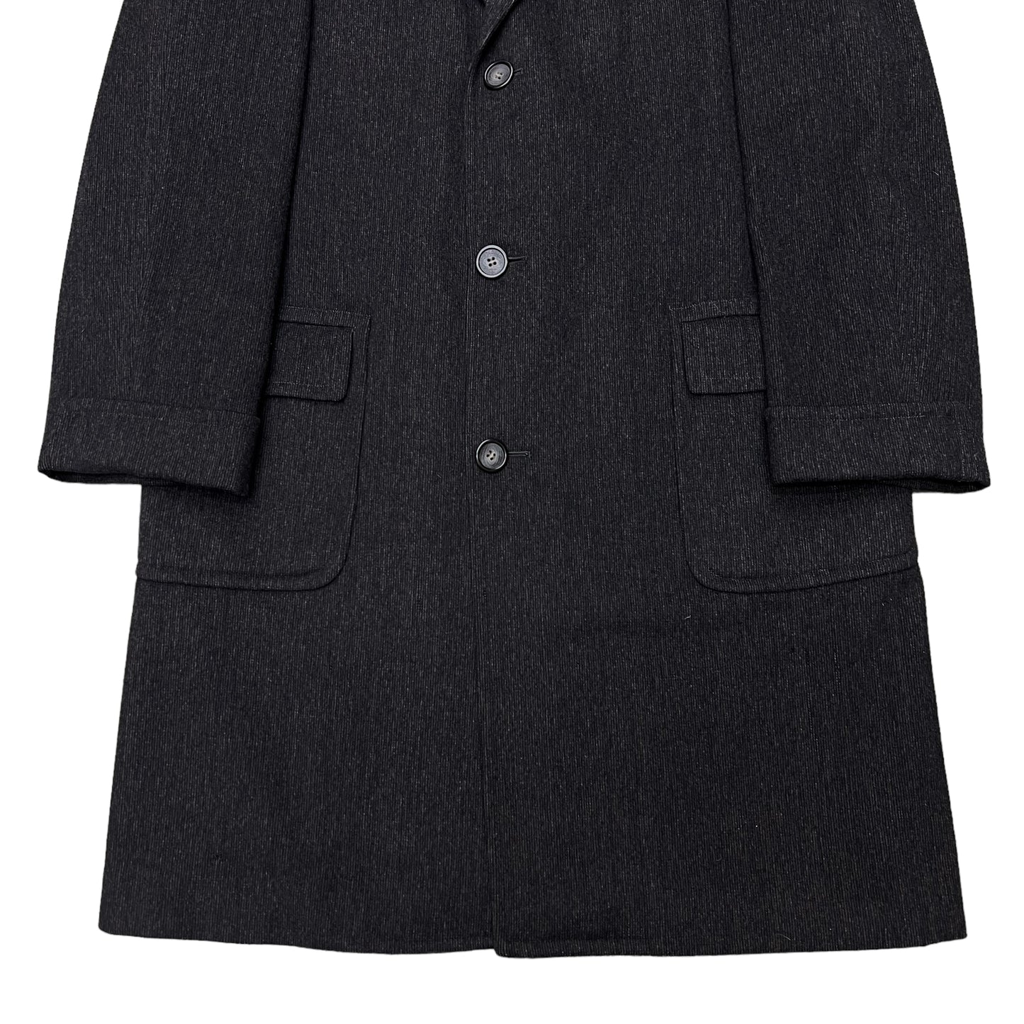 1950s Black textured wool long overcoat (L)