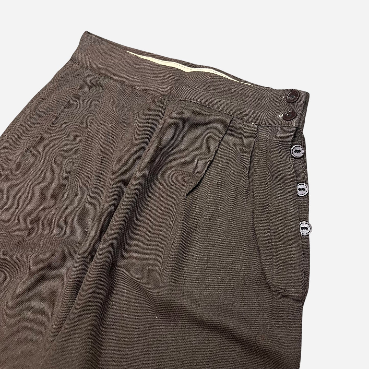 1940s WWII US Army women’s cotton/rayon brown side button uniform pants (25w)