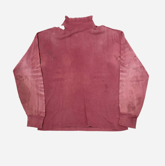 1940s Red sun faded farmer overall strap fade mock neck cotton shirt (L)