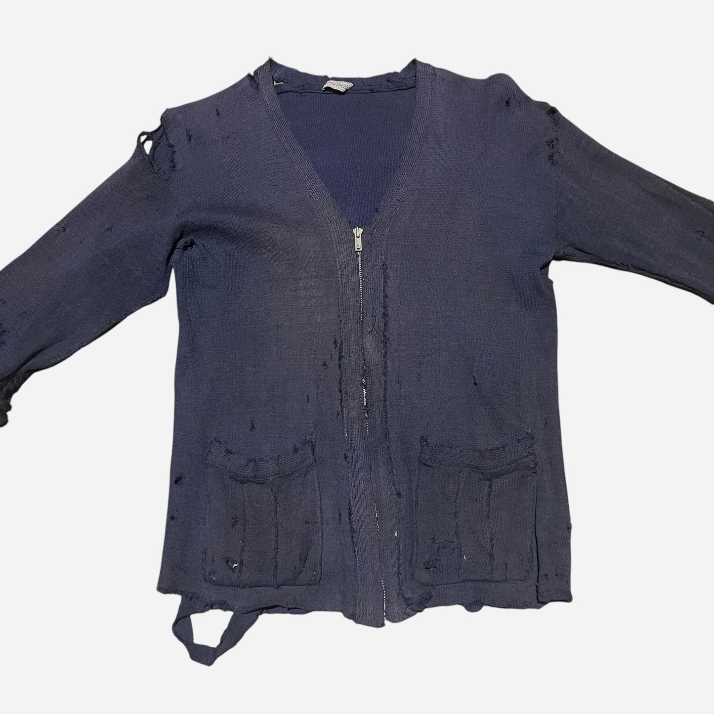1930s 1940s Purple/navy wool zip up cardigan (S)