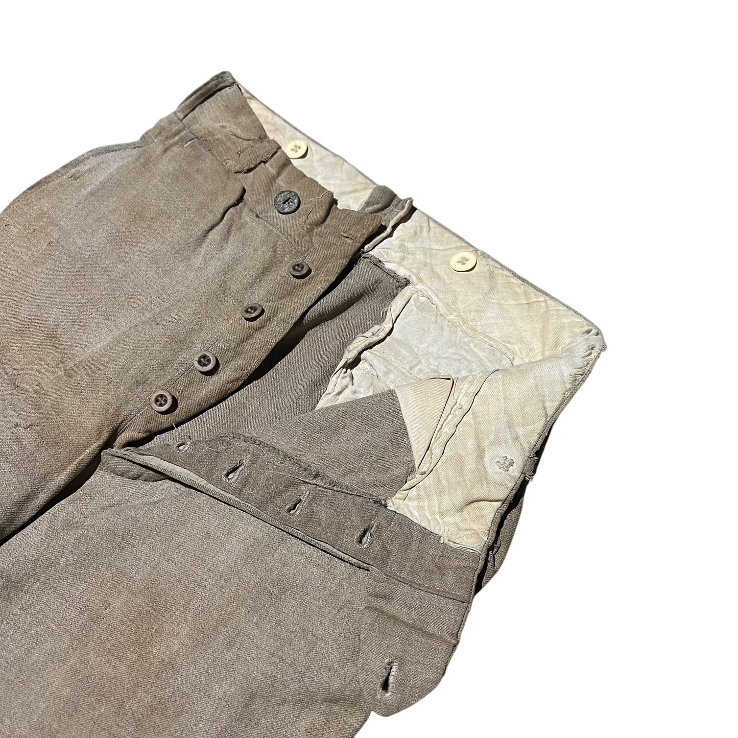 1920s 1930s Tan wool button fly single pleat work pants (29w)