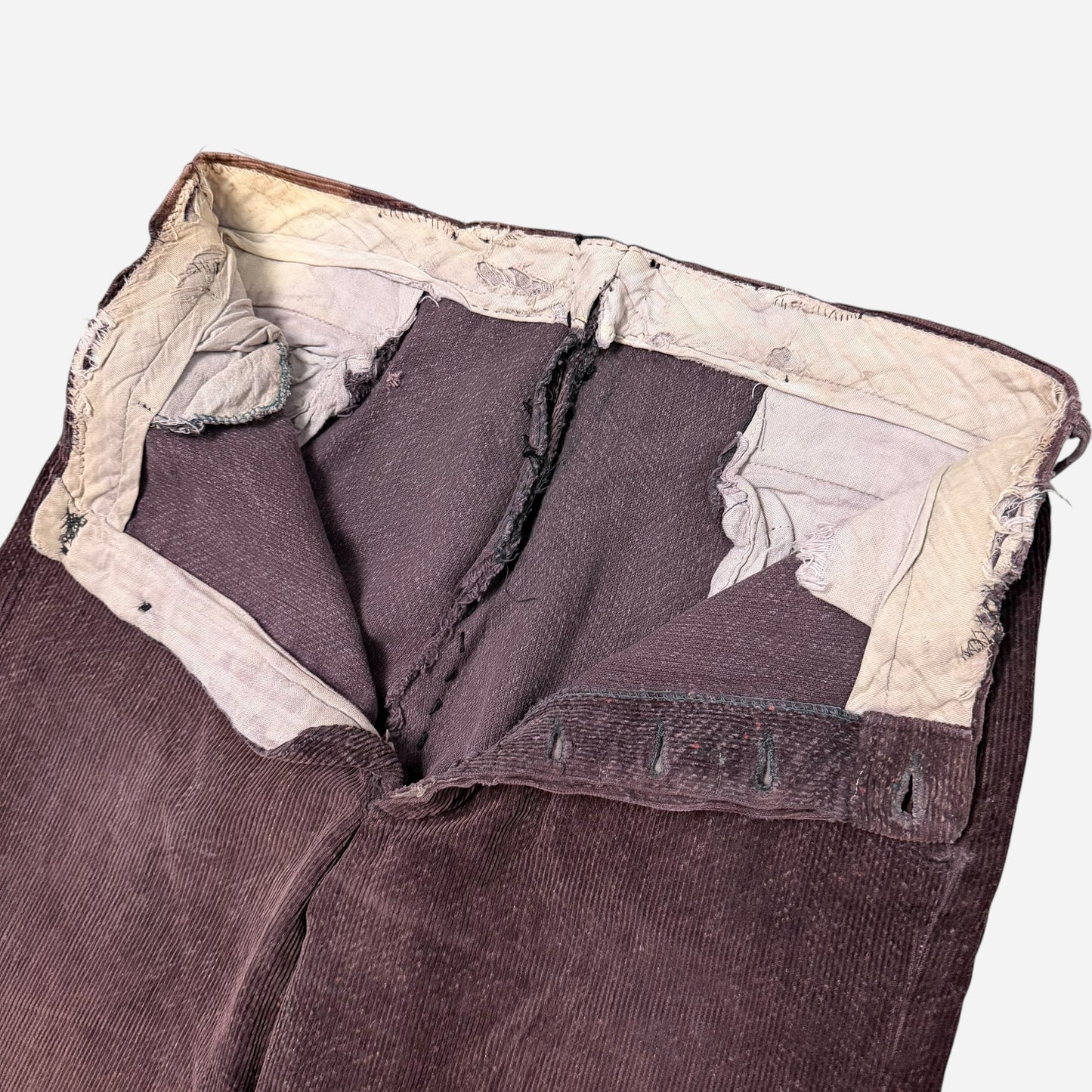 1940s Burgundy tweeduroy button fly pants (32w)