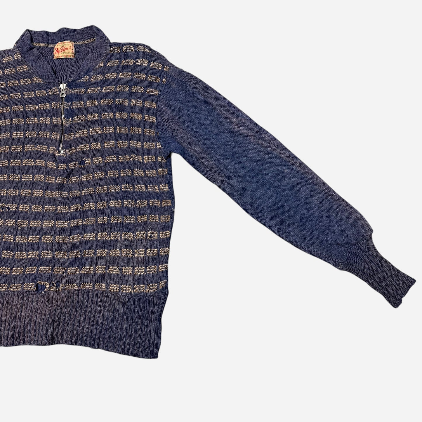 1930s Mohair quarter zip pattern knit sweater (S)