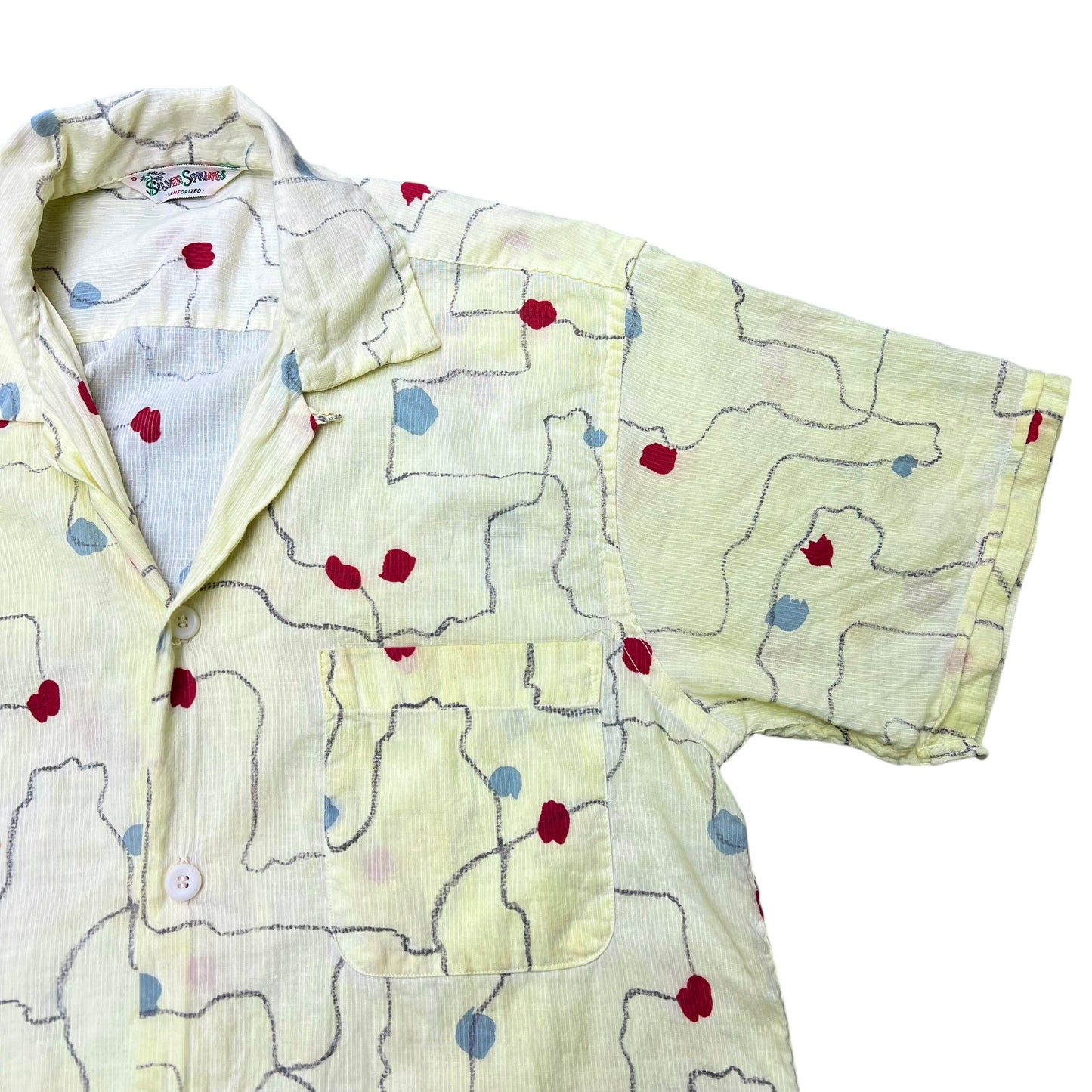 1950s Yellow atomic pattern thin cotton loop collar shirt (S)