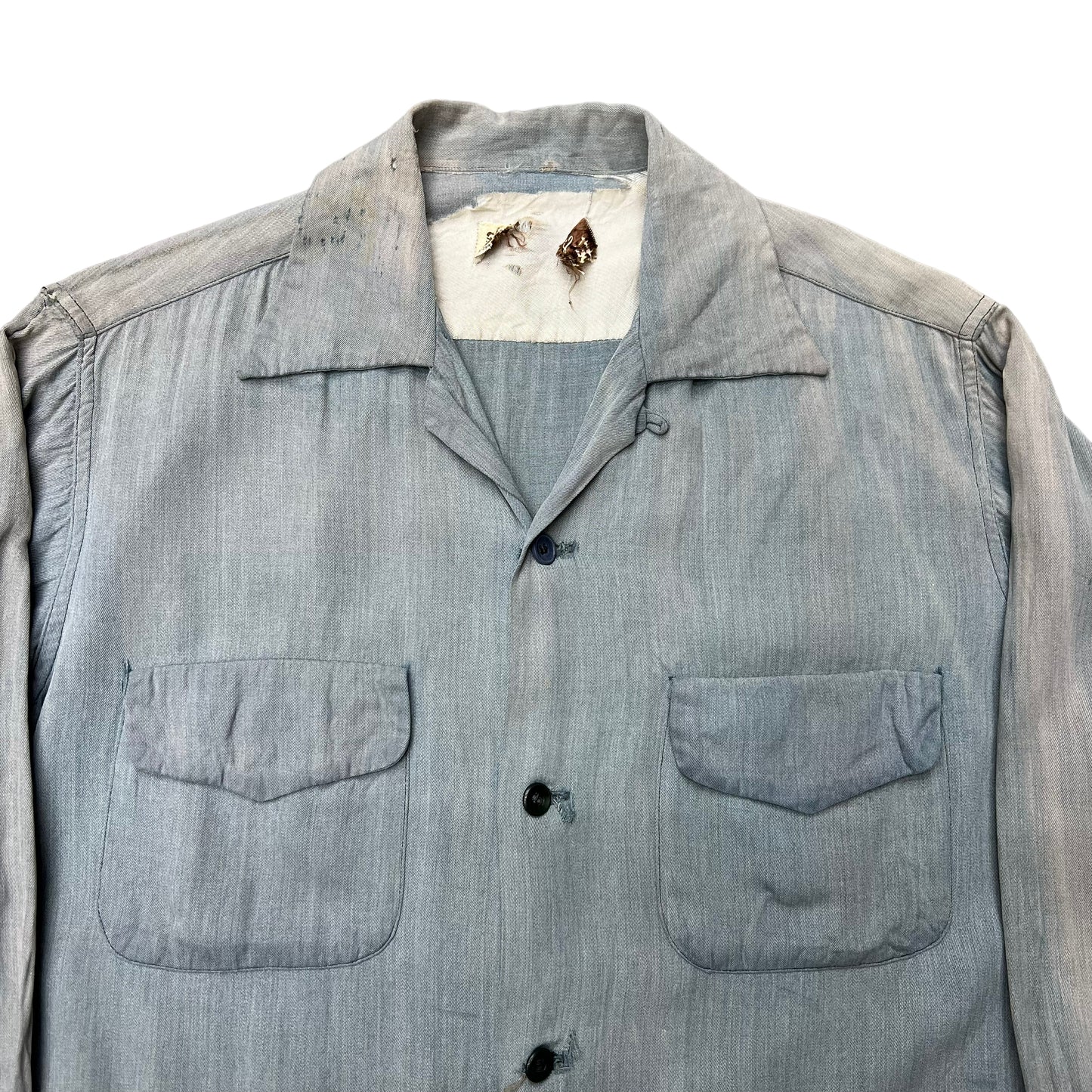 1940s Distressed faded rayon loop collar shirt (S/M)