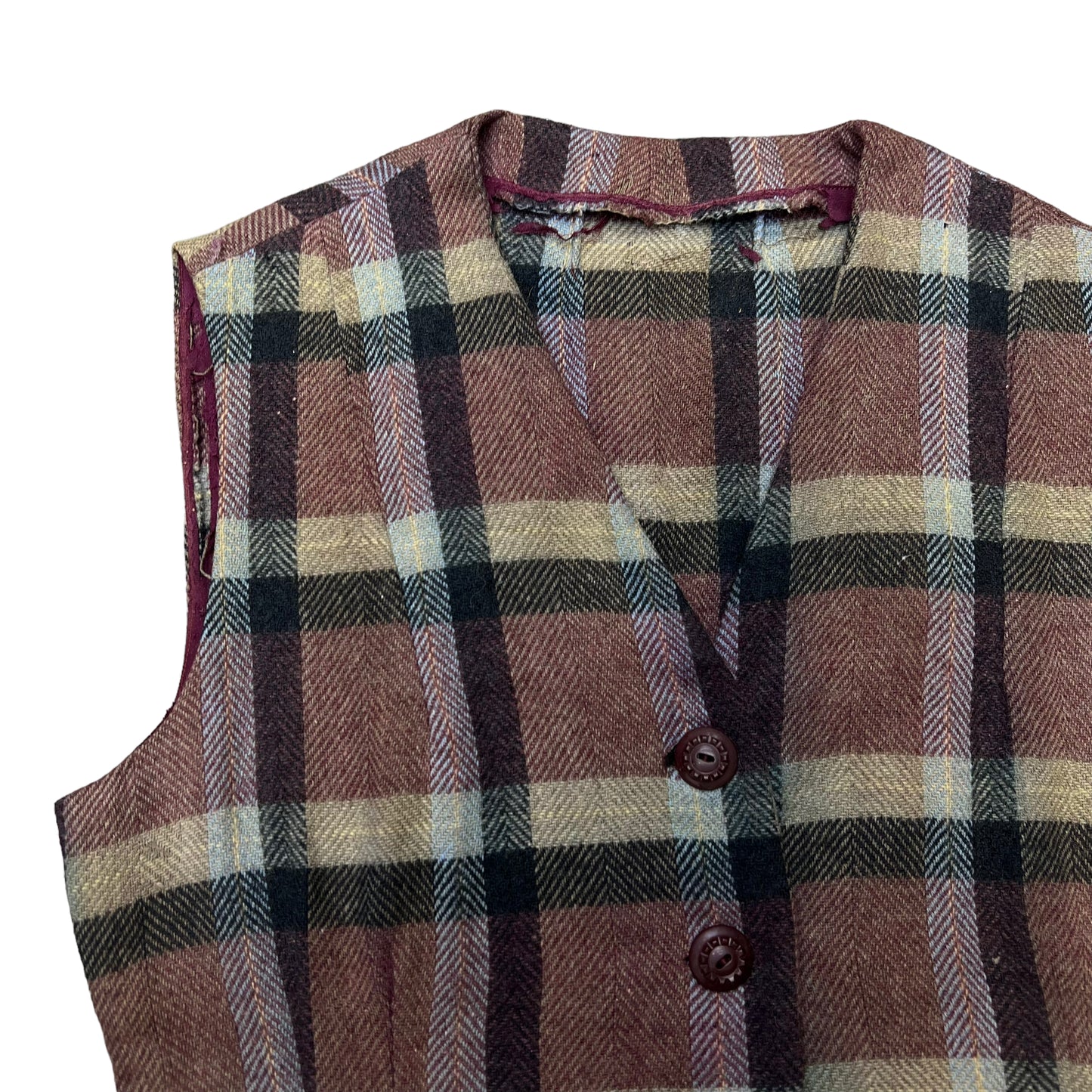 1930s-1940s Brown plaid tweed vest (S)