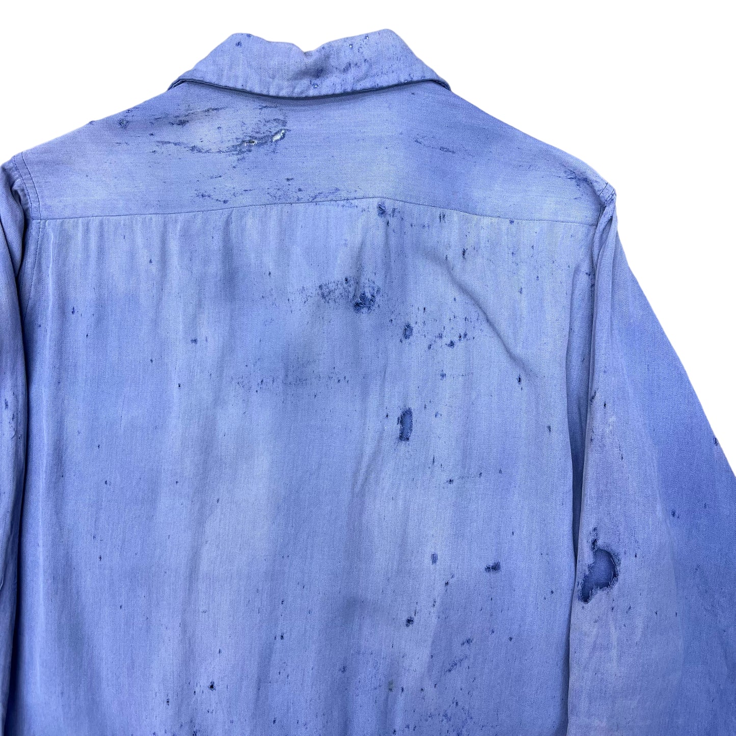 1950s Distressed faded blue rayon loop collar shirt (S)