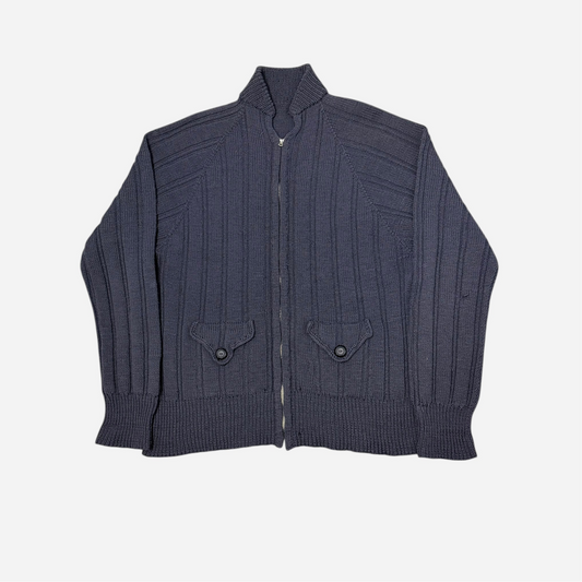 1930s 1940s Light blue ribbed wool talon zip up cardigan (L/XL)
