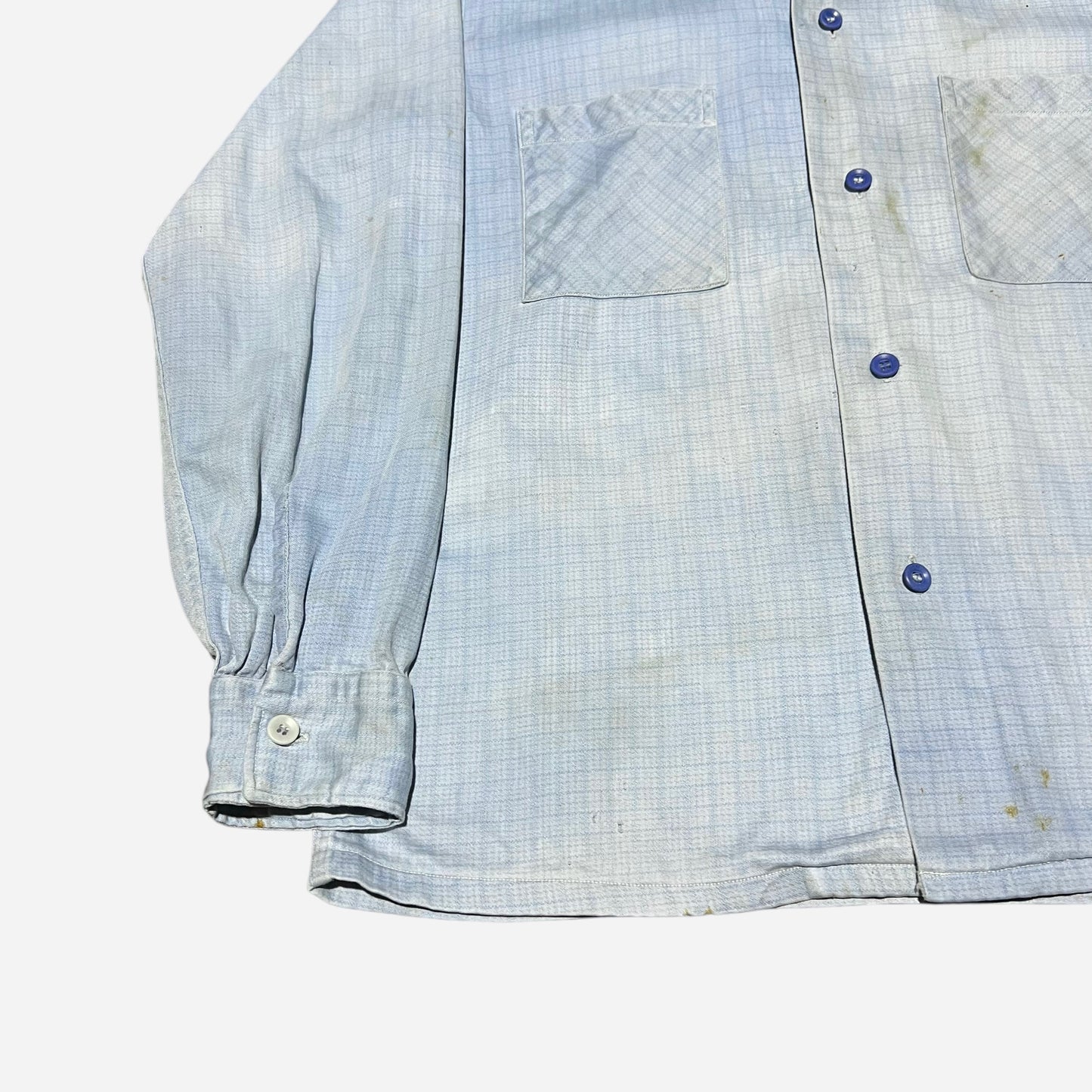 1950s Blue plaid cotton open collar shirt (M/L)