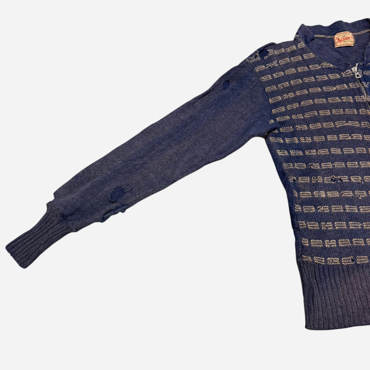 1930s Mohair quarter zip pattern knit sweater (S)