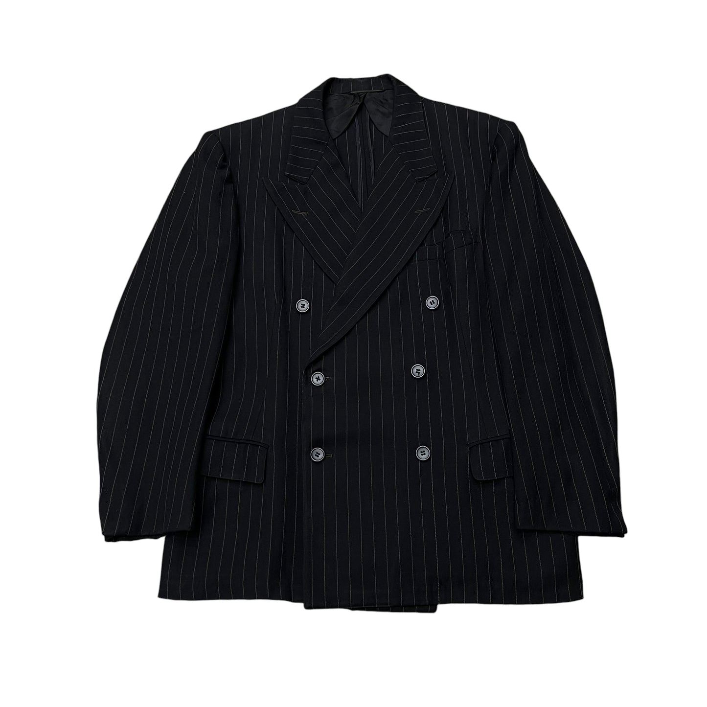 1930s Black double breasted pinstripe suit jacket (L)