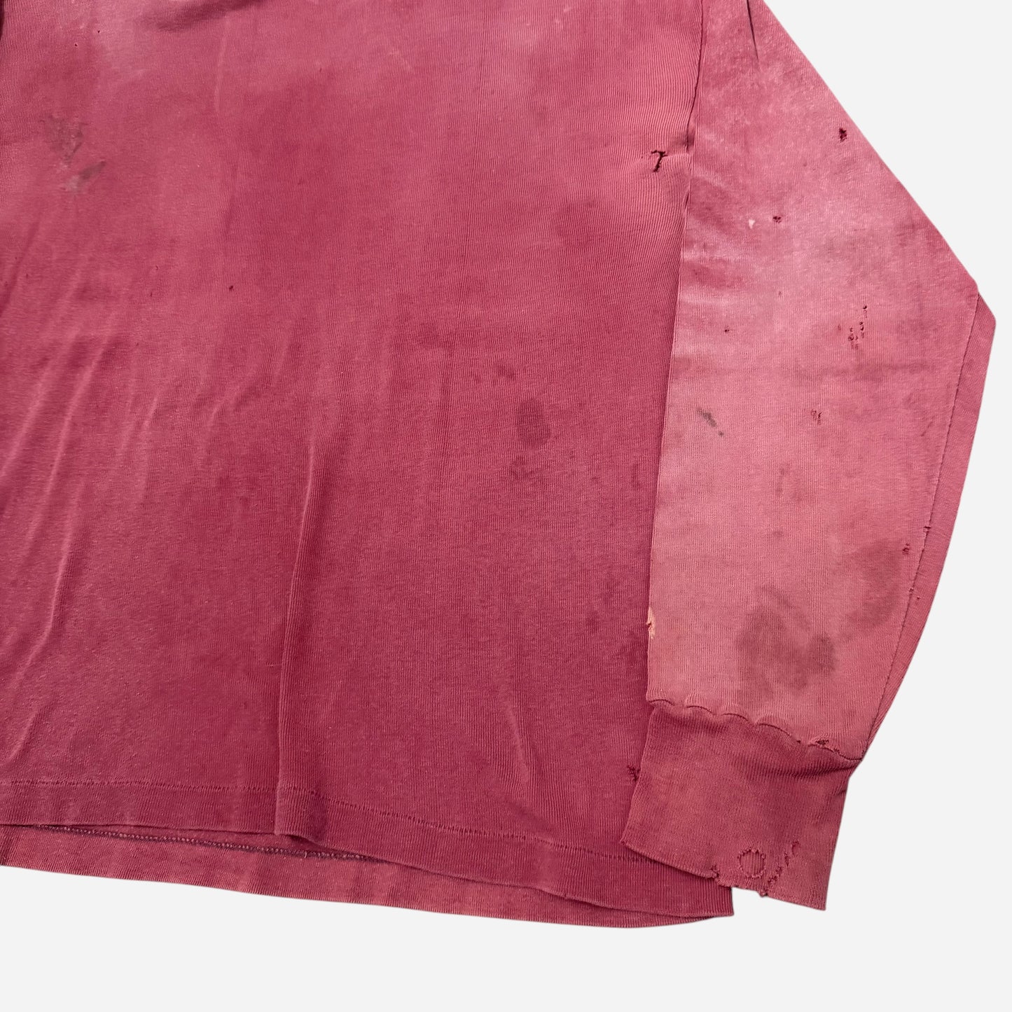 1940s Red sun faded farmer overall strap fade mock neck cotton shirt (L)