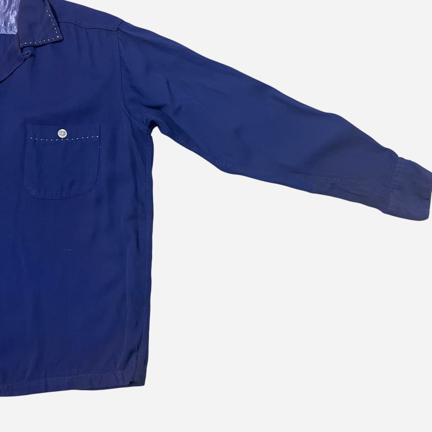 1950s Blue rayon loop collar shirt (M)