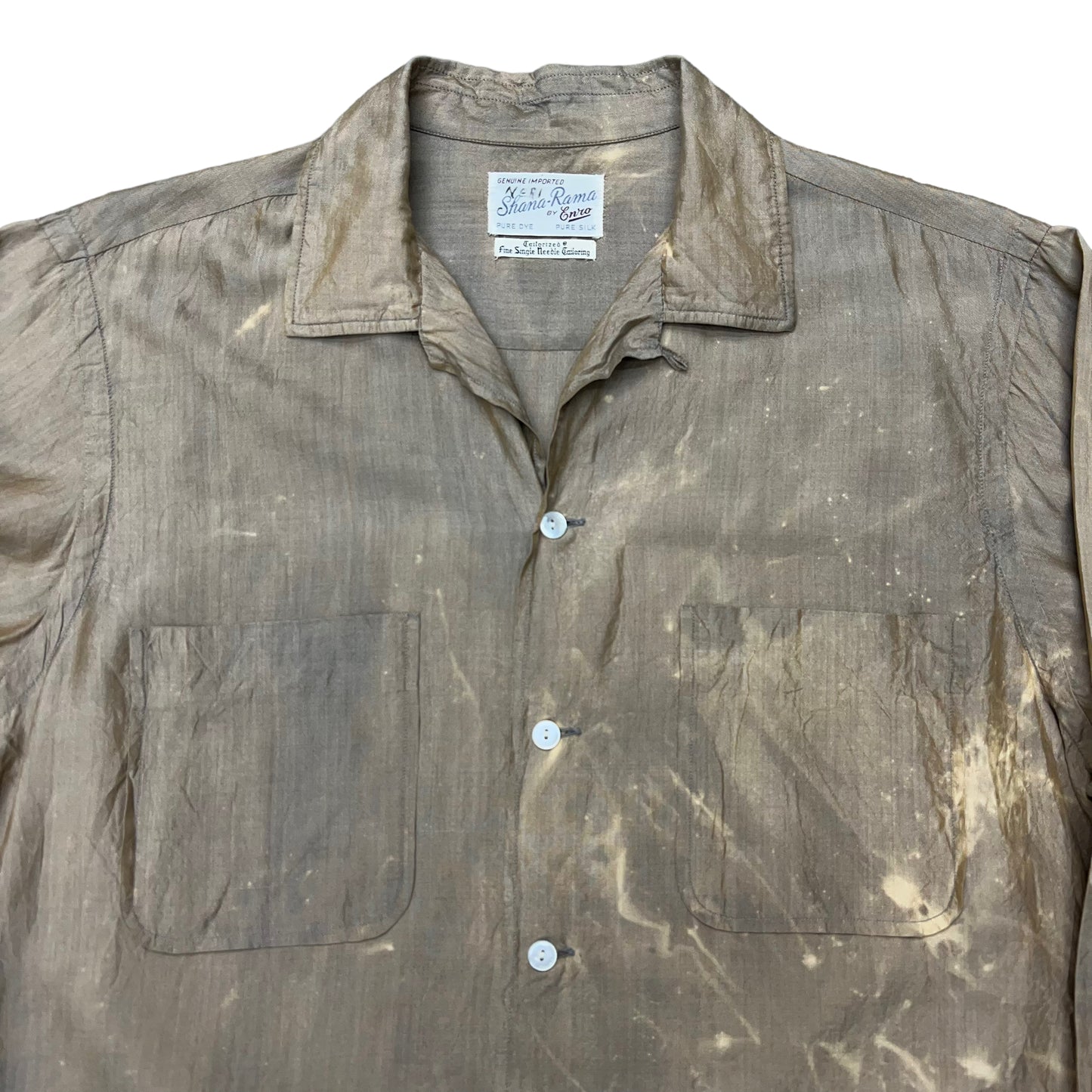 1960s Over dyed brown silk loop collar shirt (ML)