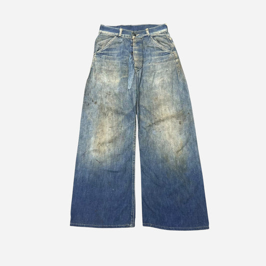 1930s 1940s Wide leg button fly denim flared jeans (25w)