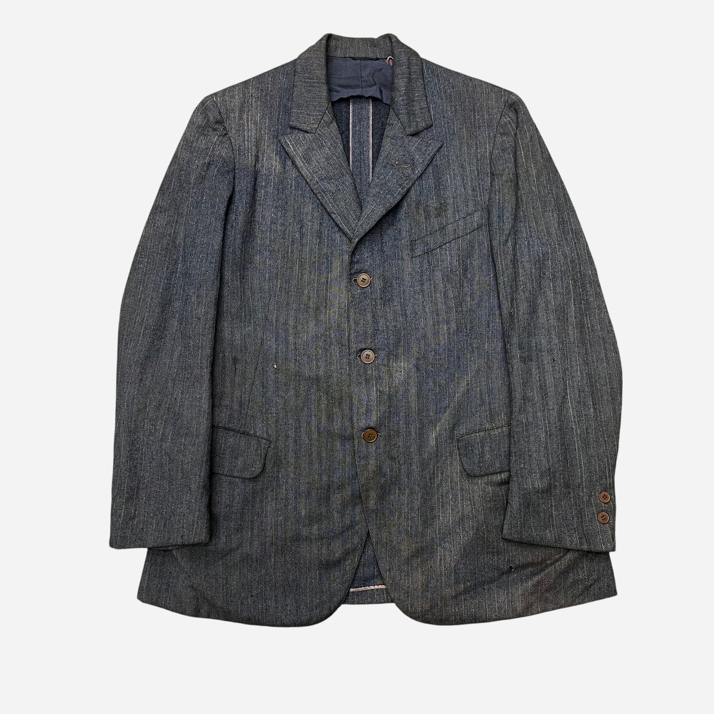 1920s Faded distressed gray herringbone suit jacket (M/L)
