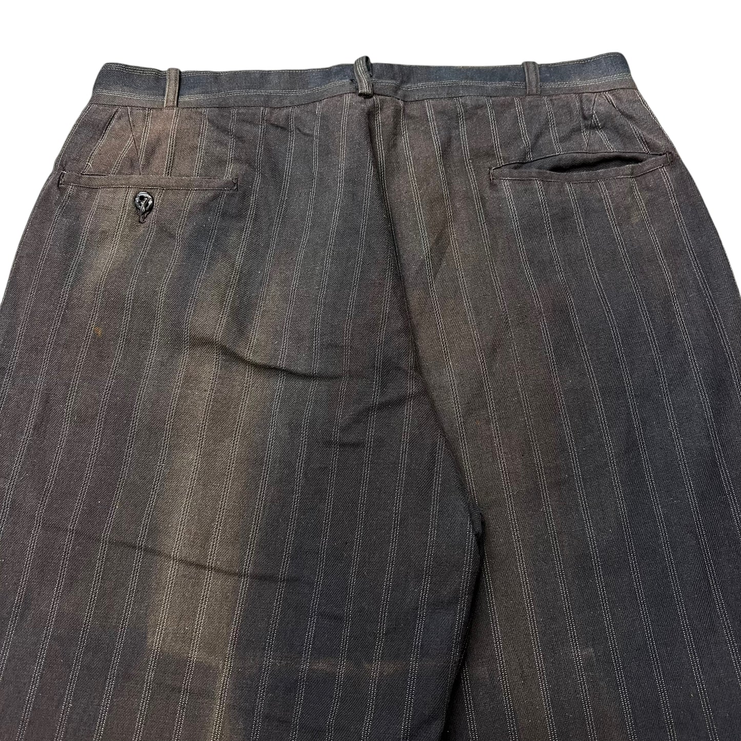 1930s 1940s Black sun faded cotton pin stripe pants