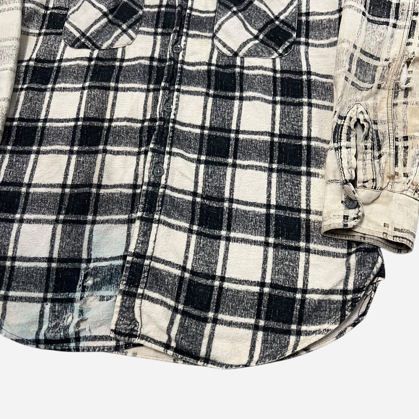 1950s Black & white shadow plaid cotton shirt flannel (M)