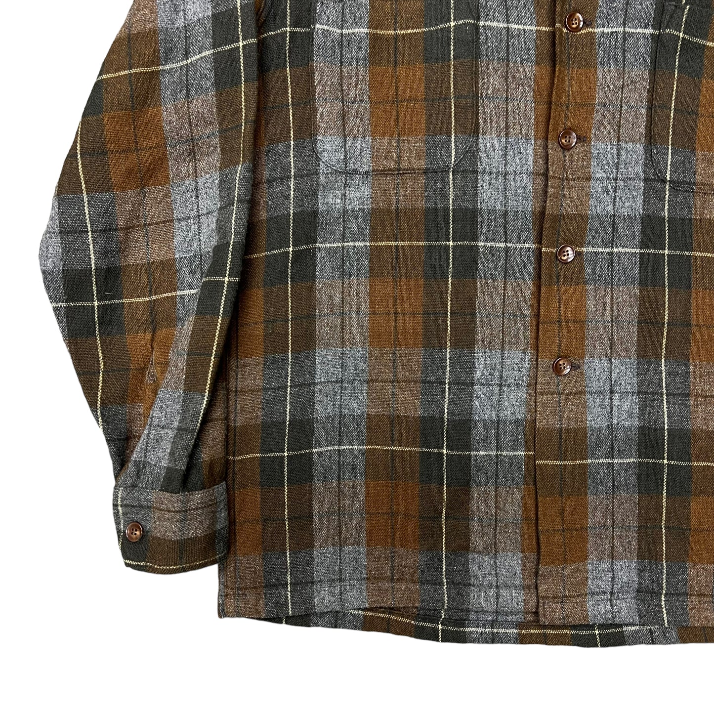 1960s McGregor brown plaid loop collar shirt wool rayon blend (M)