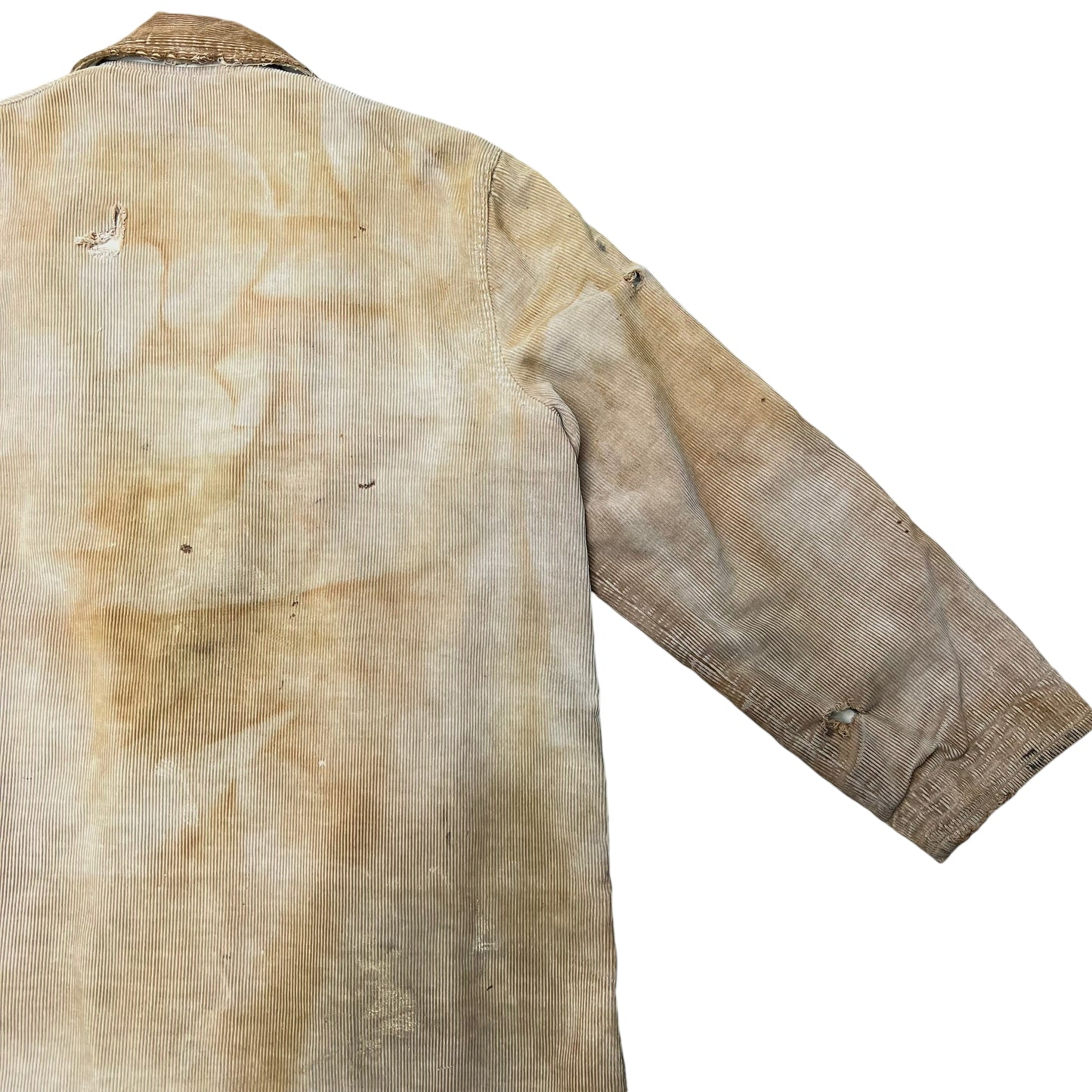 1910s 1920s Distressed & sun faded corduroy/canvas reversible overcoat (L)