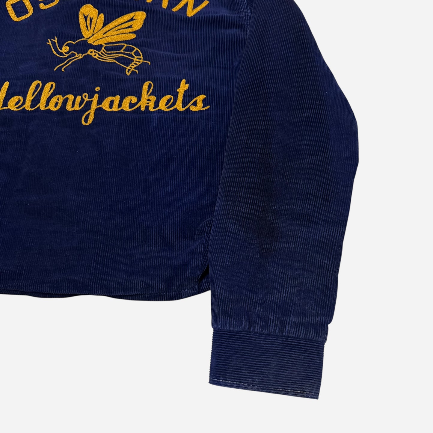 1940s Dark blue corduroy chain stitched cotton plaid lined jacket (M)