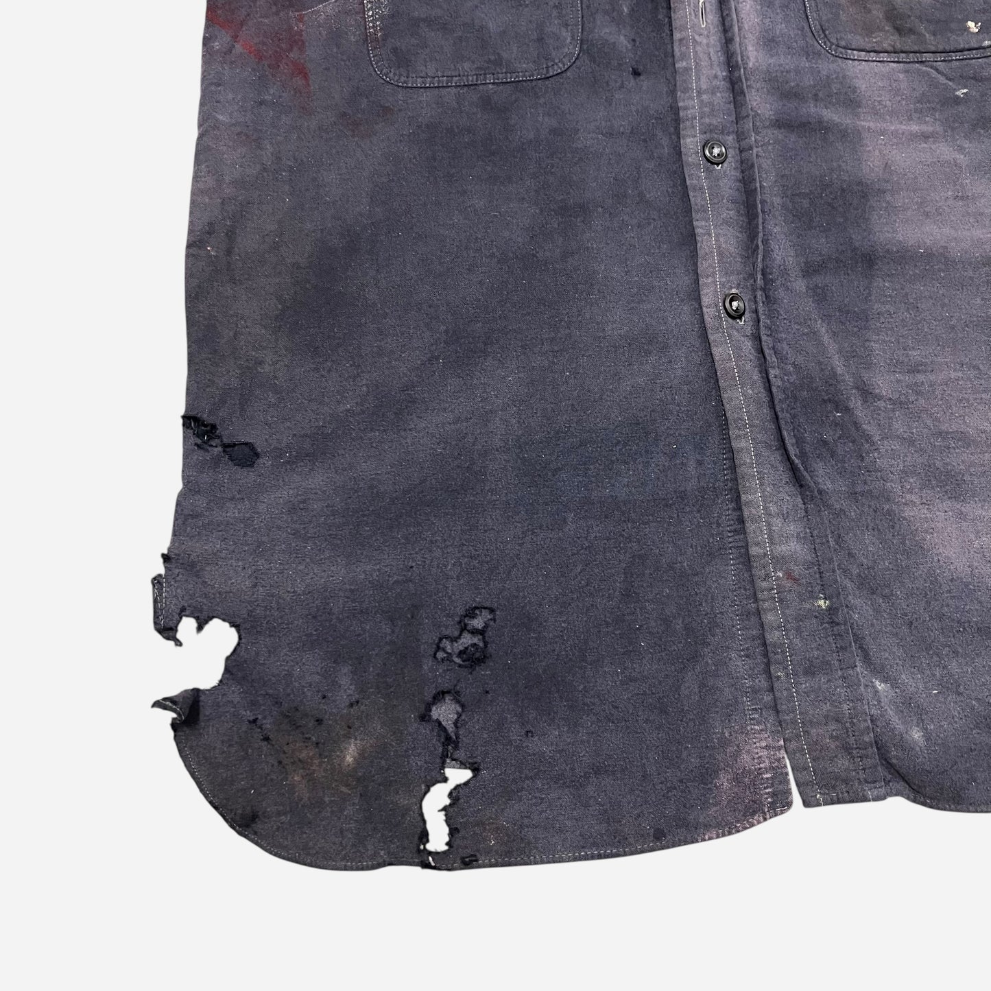 1940s Purple sun faded moleskin heavy cotton paint splatter shirt (L/XL)