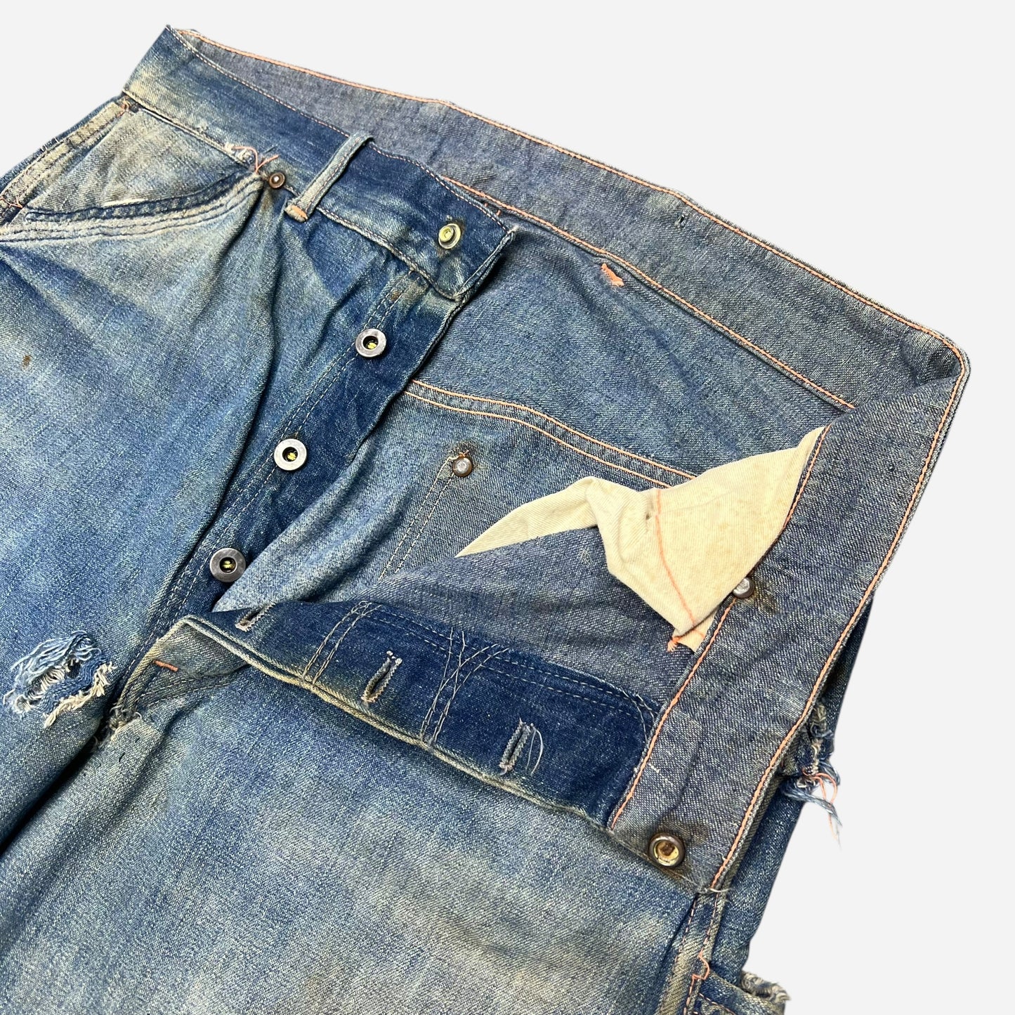 1930s Unbranded donut button fly carpenter denim jeans (32w)